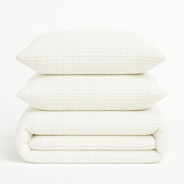 Biała pościel jednoosobowa z bawełny renforcé 140x200 cm Waffle Striped – Mila Home Luxury