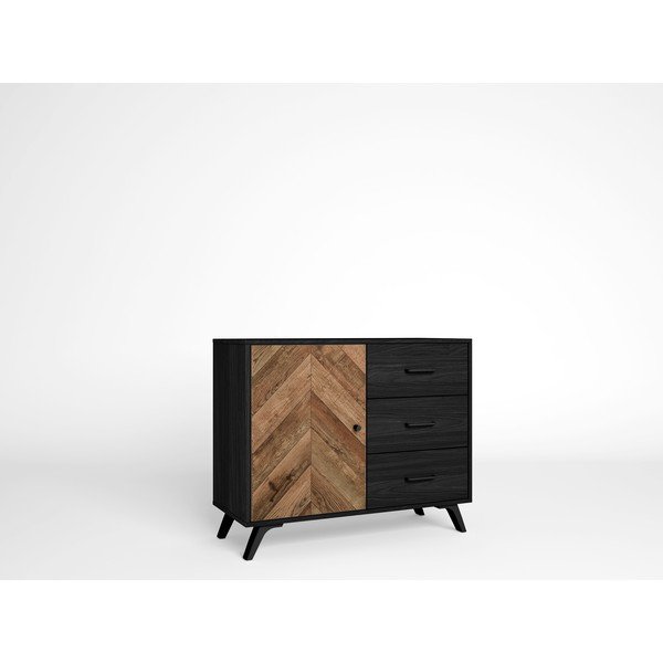 Czarno-brązowa niska komoda 92x81 cm Chevrons – Marckeric-image-1
