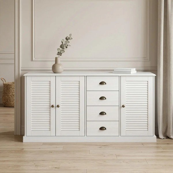 Biała komoda z litego drewna sosnowego 166x80x38 cm Edith – Støraa-image-1