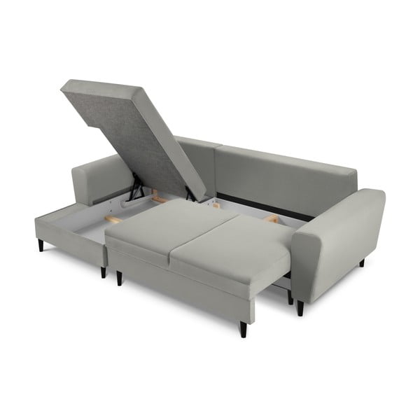 Jasnoszary sztruksowy rozkładany narożnik ze schowkiem (lewostronny/z szezlongiem) Kyoto – Cosmopolitan Design-image-3