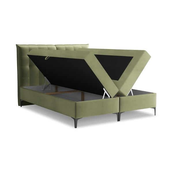 Zielone łóżko kontynentalne ze schowkiem 180x200 cm Mikana – Makamii-image-1