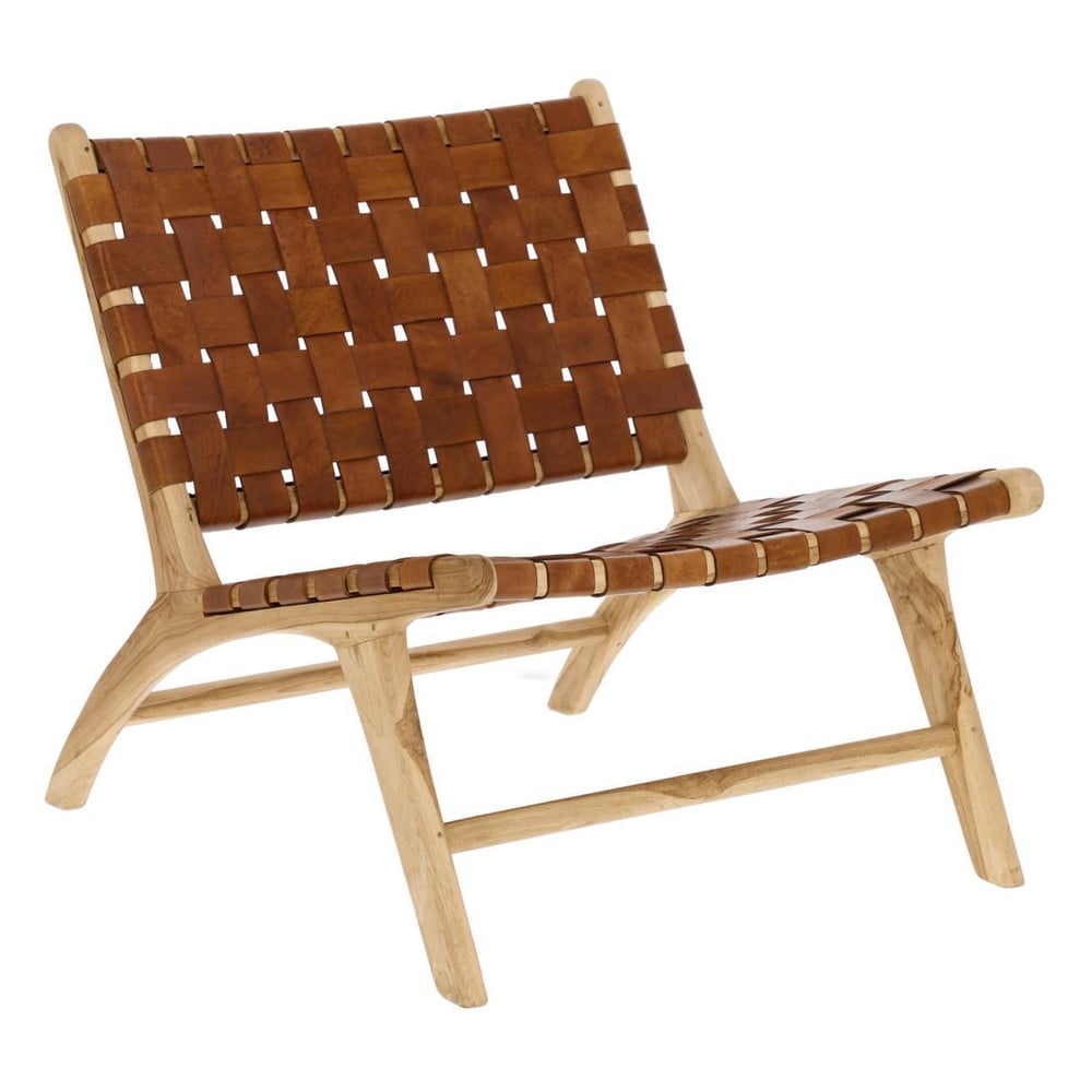 Koniakowo-naturalny skórzany fotel z plecionką Calixta – Kave Home