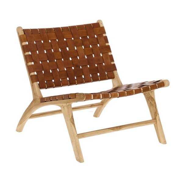 Koniakowo-naturalny skórzany fotel z plecionką Calixta – Kave Home
