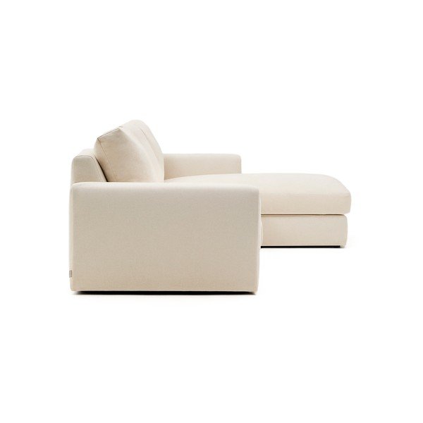 Beżowy narożnik z tkaniny szenilowej (prawostronny/z szezlongiem) Alea – Kave Home-image-3