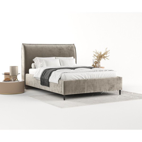 Beżowe tapicerowane łóżko dwuosobowe ze schowkiem i stelażem 180x200 cm Shell – Maison de Rêve-image-1