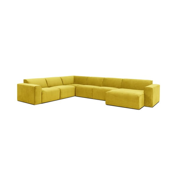 Musztardowożółta sztruksowa sofa modułowa w kształcie litery "U" Scandic Sting, prawostronna-image-2