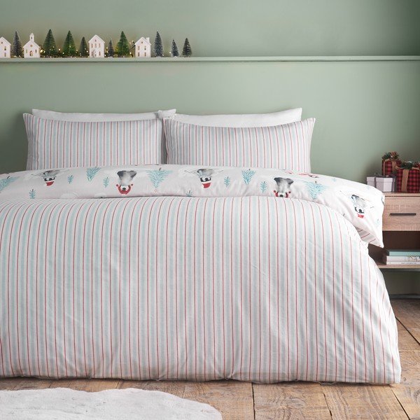 Flanelowa pościel dwuosobowa w naturalnym kolorze 200x200 cm Brushed Christmas Penguins – Catherine Lansfield-image-1