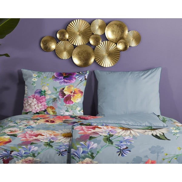 Szara pościel jednoosobowa z bawełny organicznej Descanso Sunflower, 140x220 cm-image-2