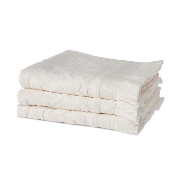 Zestaw 3 kremowych ręczników z organicznej bawełny Seahorse, 60x110 cm
