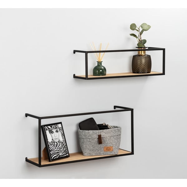 Zestaw 2 sosnowych półek z czarną metalową konstrukcją Wenko Pieces, dł. 55 cm-image-1