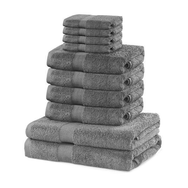 Komplet 10 szarych ręczników DecoKing Marina Silver