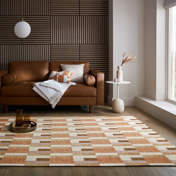 Pomarańczowo-naturalny dywan 155x230 cm Riley Block Geo – Flair Rugs-image-1