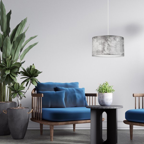 Szara lampa wisząca z tekstylnym kloszem ø 35 cm Print – LAMKUR-image-2