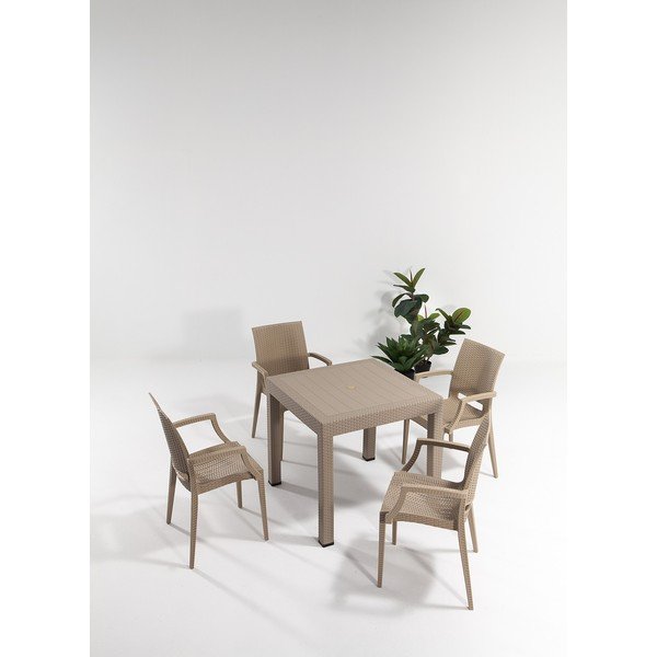 Beżowy zestaw mebli ogrodowych z imitacji rattanu dla 4 osób Rattan – Floriane Garden-image-1