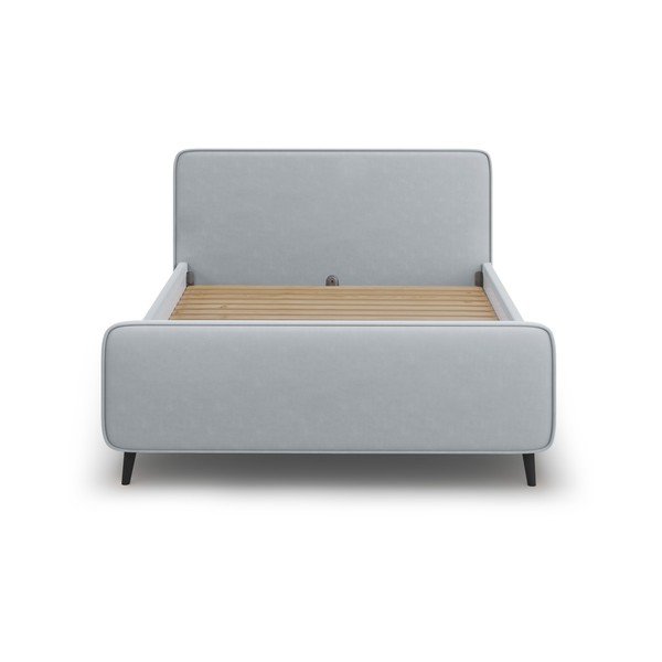 Jasnoszare tapicerowane łóżko dwuosobowe ze stelażem 180x200 cm Kaia – Micadoni Home-image-2