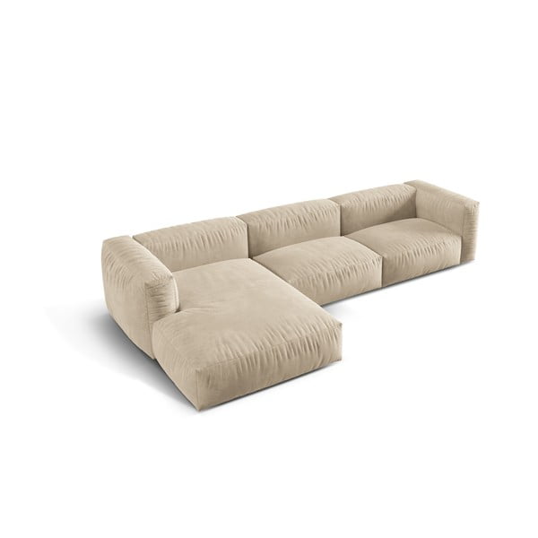Beżowy aksamitny narożnik modułowy (lewostronny/z szezlongiem) Martina – Micadoni -image-2