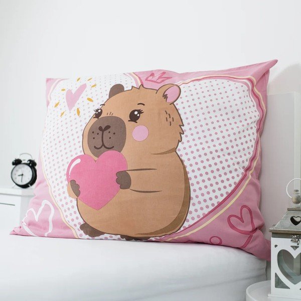 Różowa bawełniana pościel dziecięca jednoosobowa 140x200 cm Kapybara Heart – Jerry Fabrics-image-3
