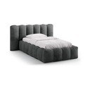 Ciemnoszare tapicerowane łóżko jednoosobowe ze schowkiem i stelażem 90x200 cm Lupine – Micadoni 