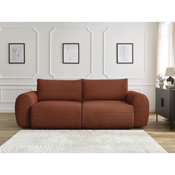 Ceglasta sztruksowa rozkładana sofa 257 cm Lucien – Bobochic Paris-image-1