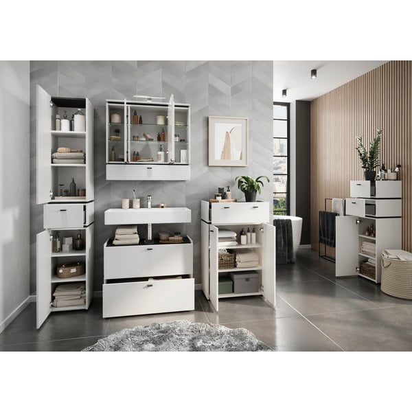 Biała szafka łazienkowa z lustrem i oświetleniem 79x80 cm Modesto – Germania-image-4