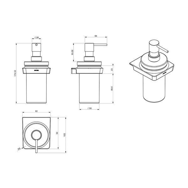 Czarno-biały mosiężny ścienny dozownik do mydła Sapho Zen, 250 ml-image-3