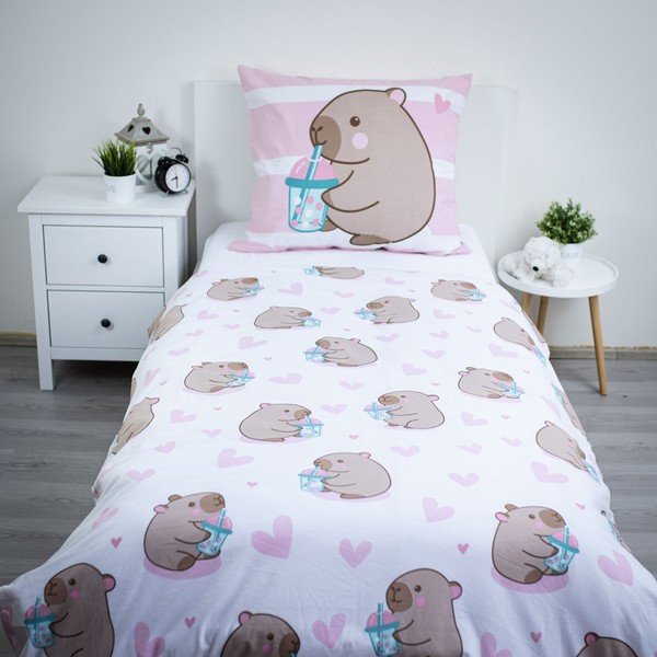 Różowa bawełniana pościel dziecięca jednoosobowa 140x200 cm Kapybara – Jerry Fabrics-image-2