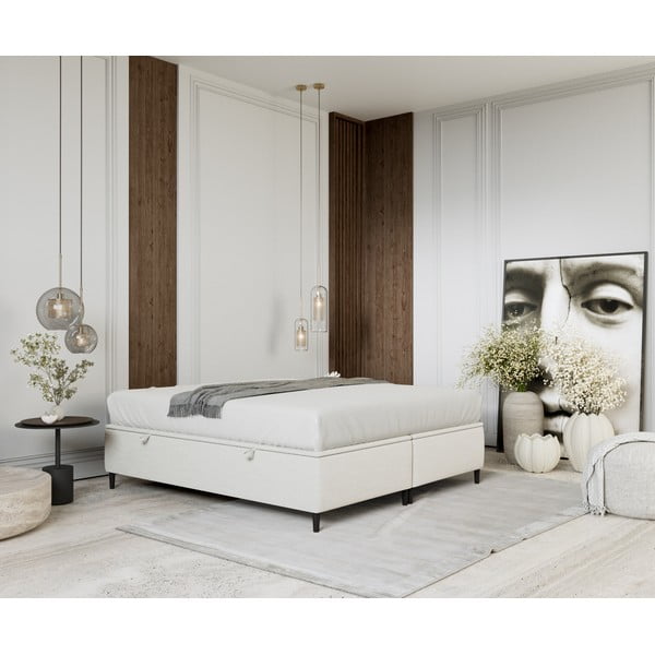 Kremowe tapicerowane łóżko dwuosobowe ze schowkiem 140x200 cm Tate – Maison de Rêve-image-4