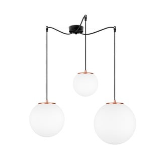 Biała lampa wisząca z 3 abażurami i miedzianą obwódką Sotto Luce TSUKI