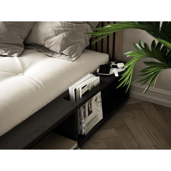 Czarne łóżko dwuosobowe z litego drewna ze schowkiem Karup Design Ziggy, 140 x 200 cm-image-1