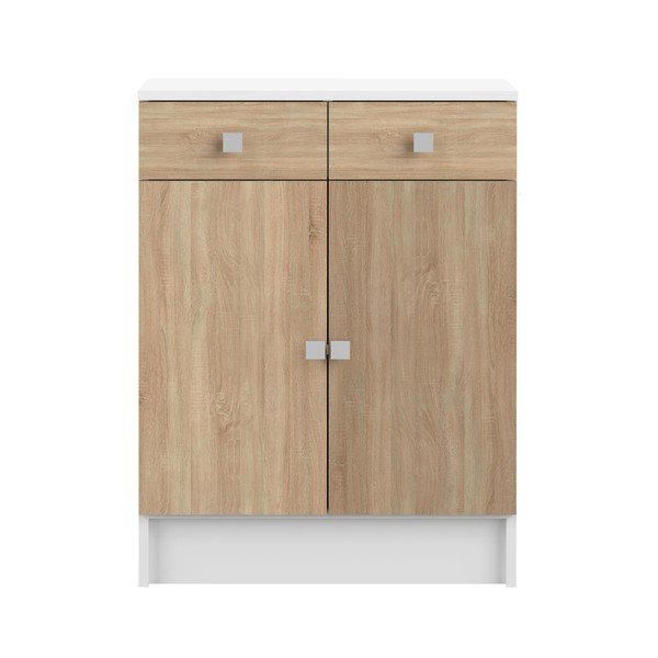 Biała niska szafka łazienkowa w dekorze dębu 60x82 cm Combi – TemaHome