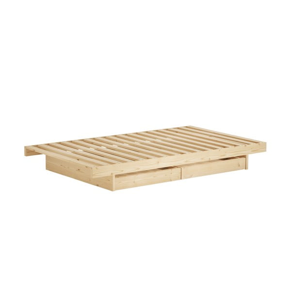 Naturalne łóżko dwuosobowe z litego drewna sosnowego ze schowkiem i stelażem 140x200 cm Kanso – Karup Design