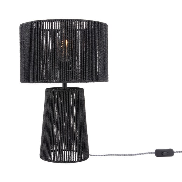 Czarna lampa stołowa z kloszem z plecionki papierowej (wys. 47 cm) Forma Pin – Leitmotiv