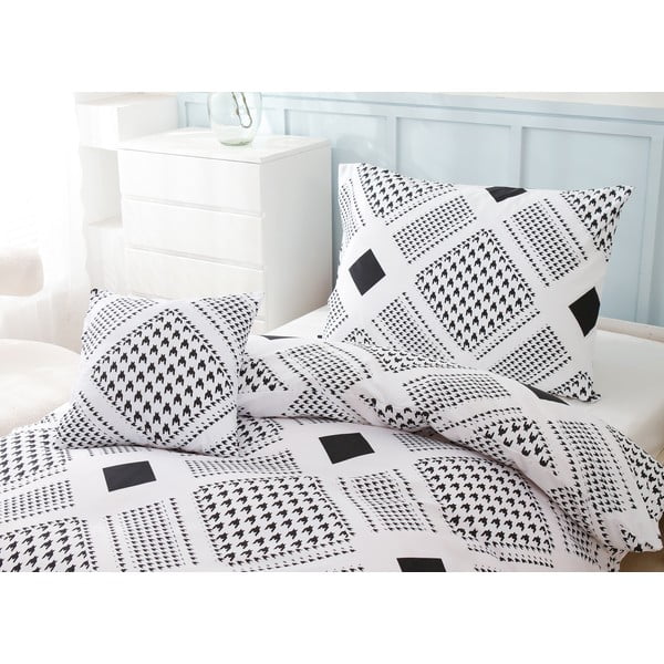 Czarno-biała pościel jednoosobowa z mikrosatyny 3-częściowa 140x200 cm Roberto – My House-image-2