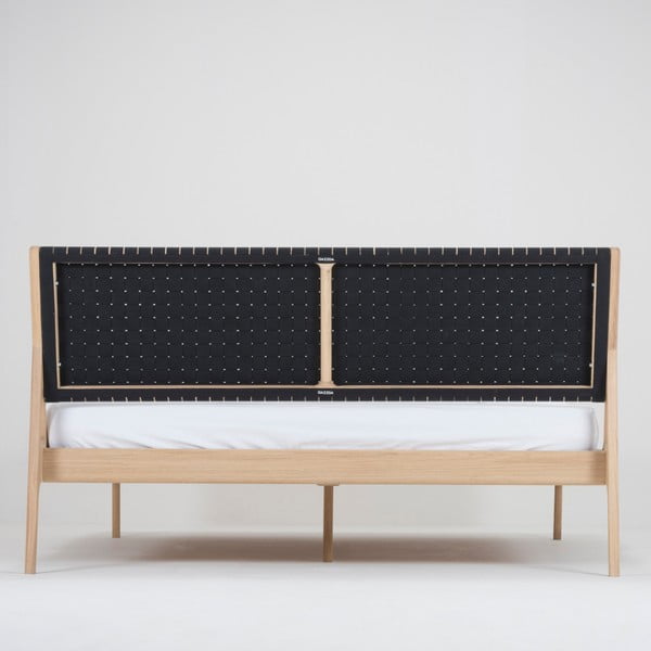 Czarne/naturalne łóżko dwuosobowe z litego drewna dębowego 140x200 cm Fawn – Gazzda-image-4