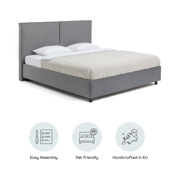 Szare tapicerowane łóżko dwuosobowe ze schowkiem i stelażem 180x200 cm Myra Bold – Bonami Selection-image-4