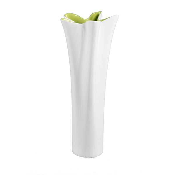 Biały wazon ceramiczny z zielonym detalem Mauro Ferretti Mica, wys. 54,5 cm