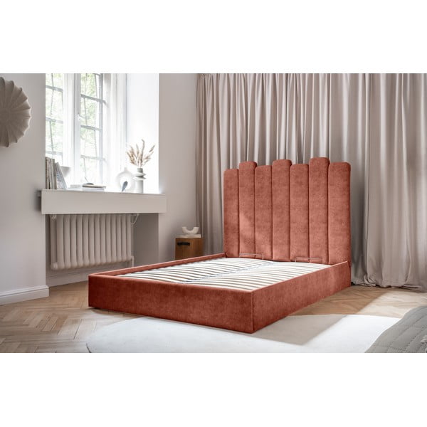 Ceglaste tapicerowane łóżko dwuosobowe ze schowkiem i stelażem 160x200 cm Dreamy Aurora – Miuform-image-1