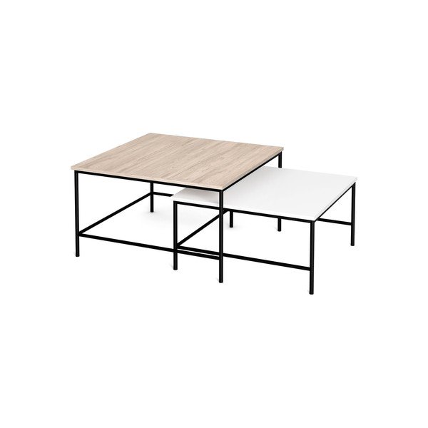 Białe stoliki z blatem w dekorze dębu zestaw 2 szt. 80x80 cm Fiorenza – Marckeric-image-3