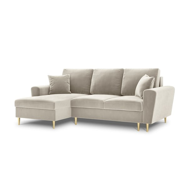 Beżowy aksamitny rozkładany narożnik ze schowkiem (lewostronny/z szezlongiem) Kyoto – Cosmopolitan Design-image-4