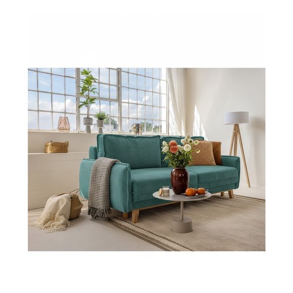 Turkusowa sztruksowa rozkładana sofa 218 cm Tori – Bonami Selection-image-1