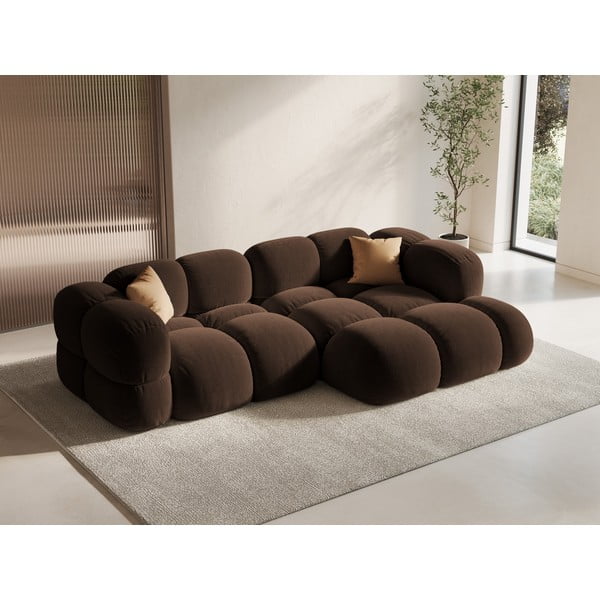 Ciemnobrązowy aksamitny narożnik (prawostronny/z szezlongiem) Loretto – Cosmopolitan Design-image-1