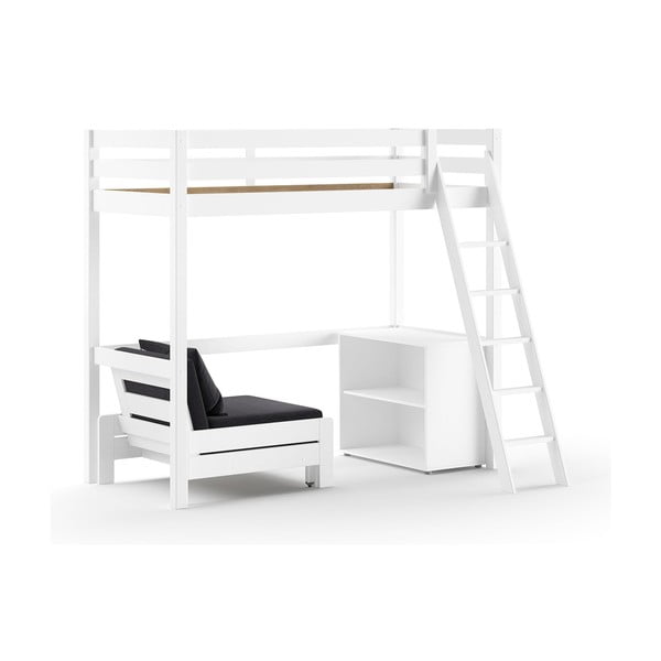 Białe podwyższone łóżko dziecięce z litego drewna sosnowego ze schowkiem 90x200 cm PINO – Vipack