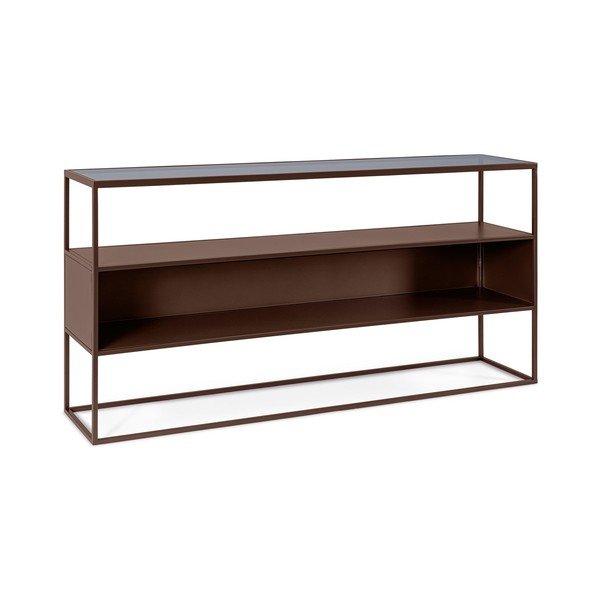 Ciemnobrązowa konsola ze szklanym blatem 30x140 cm Godric – Bizzotto-image-2