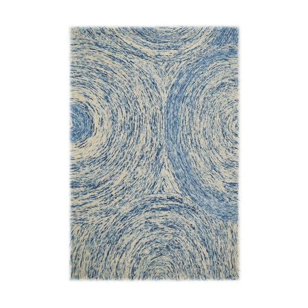 Niebiesko-biały dywan wełniany The Rug Republic Blur, 183x122 cm