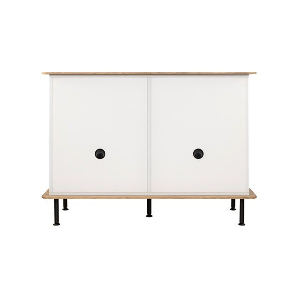 Szarobeżowa komoda w dekorze dębu z otworem na kable 120x88x50 cm Suumo – noo.ma-image-4