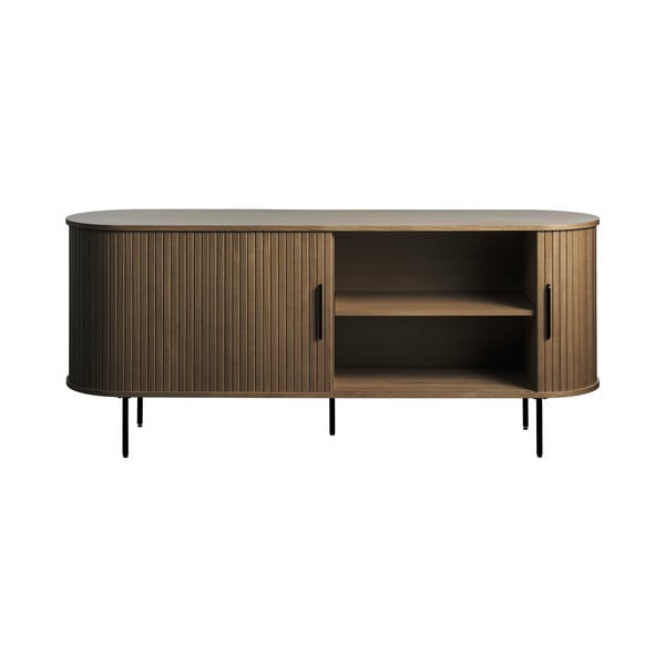 Brązowa komoda w dekorze dębu z drzwiami przesuwnymi 180x76x45 cm Nola – Unique Furniture-image-4