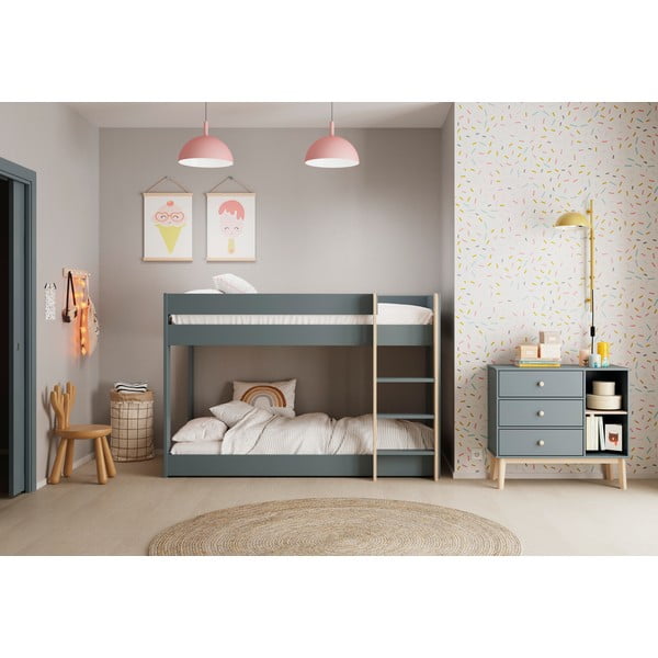 Szarozielone piętrowe łóżko dziecięce ze stelażem 90x190 cm Angel – Marckeric-image-1
