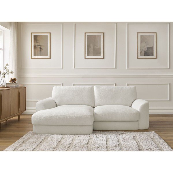 Biały narożnik z materiału bouclé (lewostronny/z szezlongiem) Leonore – Bobochic Paris-image-1