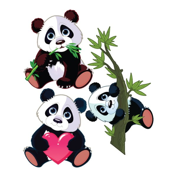 Zestaw 3 ściennych naklejek dziecięcych Ambiance Panda