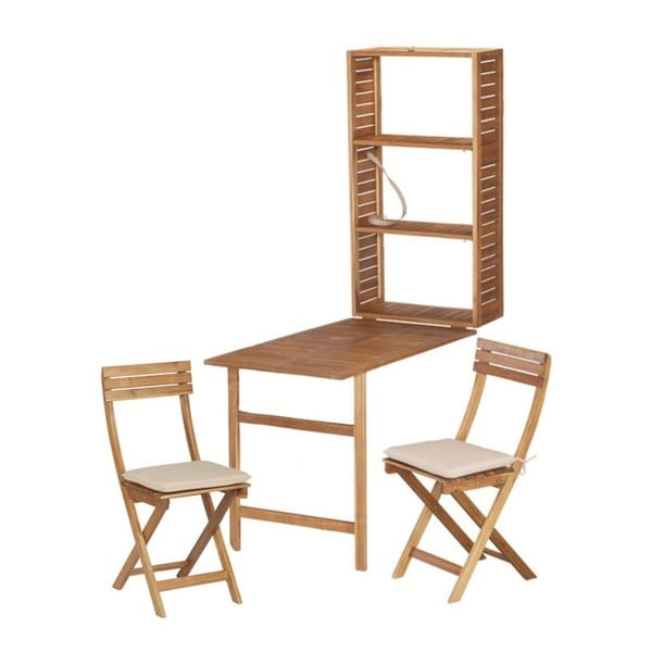 Komplet 2 krzeseł i stolika z półką z drewna akacjowego ADDU Serena
